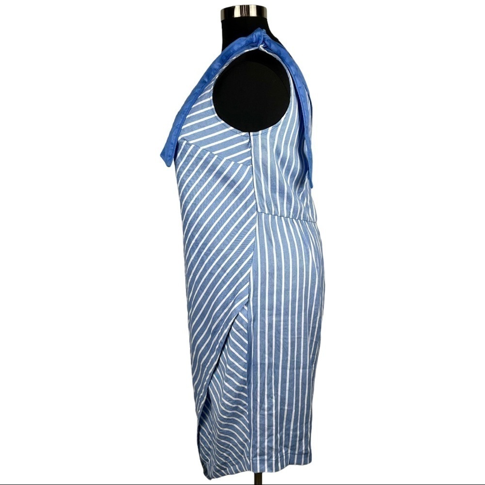 GLAMOUR X LANE BRYANT STRIPED ONE SHOULDER BOW ASYMMETRIC DRESS - Picture 3 of 14